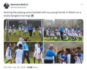 PM Narendra Modi’s football moment ahead of Bengal elections’ final phase sparks a wave of memes on social media. Here’s how the internet reacted.