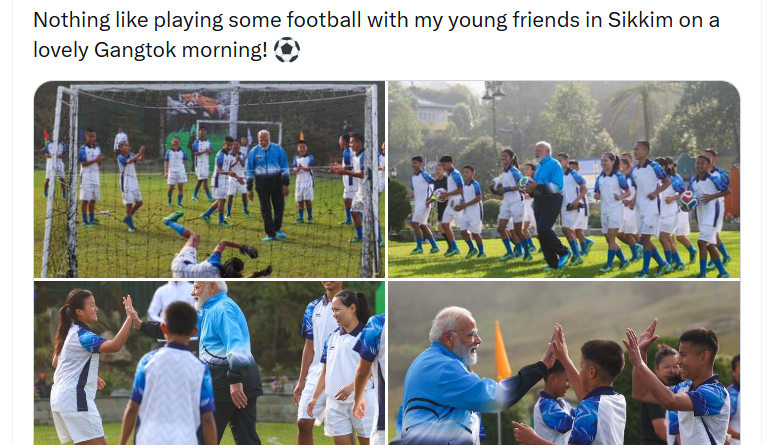 PM Narendra Modi’s football moment ahead of Bengal elections’ final phase sparks a wave of memes on social media. Here’s how the internet reacted.