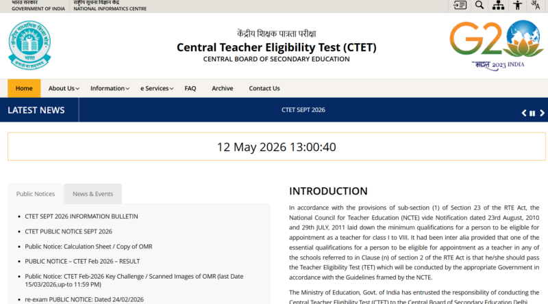CTET September 2026 Registration Begins Today at CTET Portal; Important Dates and Application Details Released